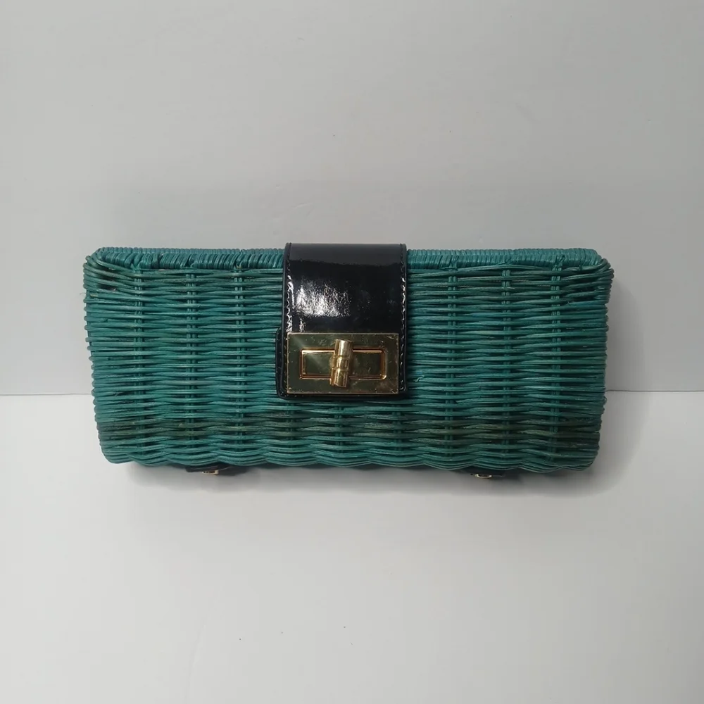 J. Crew Havana‎ wicker straw clutch Green purse